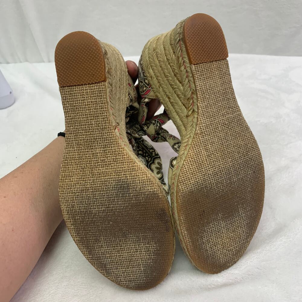 Tommy Hilfiger Womens Sz 7 Y2K Cotton Upper Wedge Sandals Paisley Pink Tie On - Picture 9 of 9